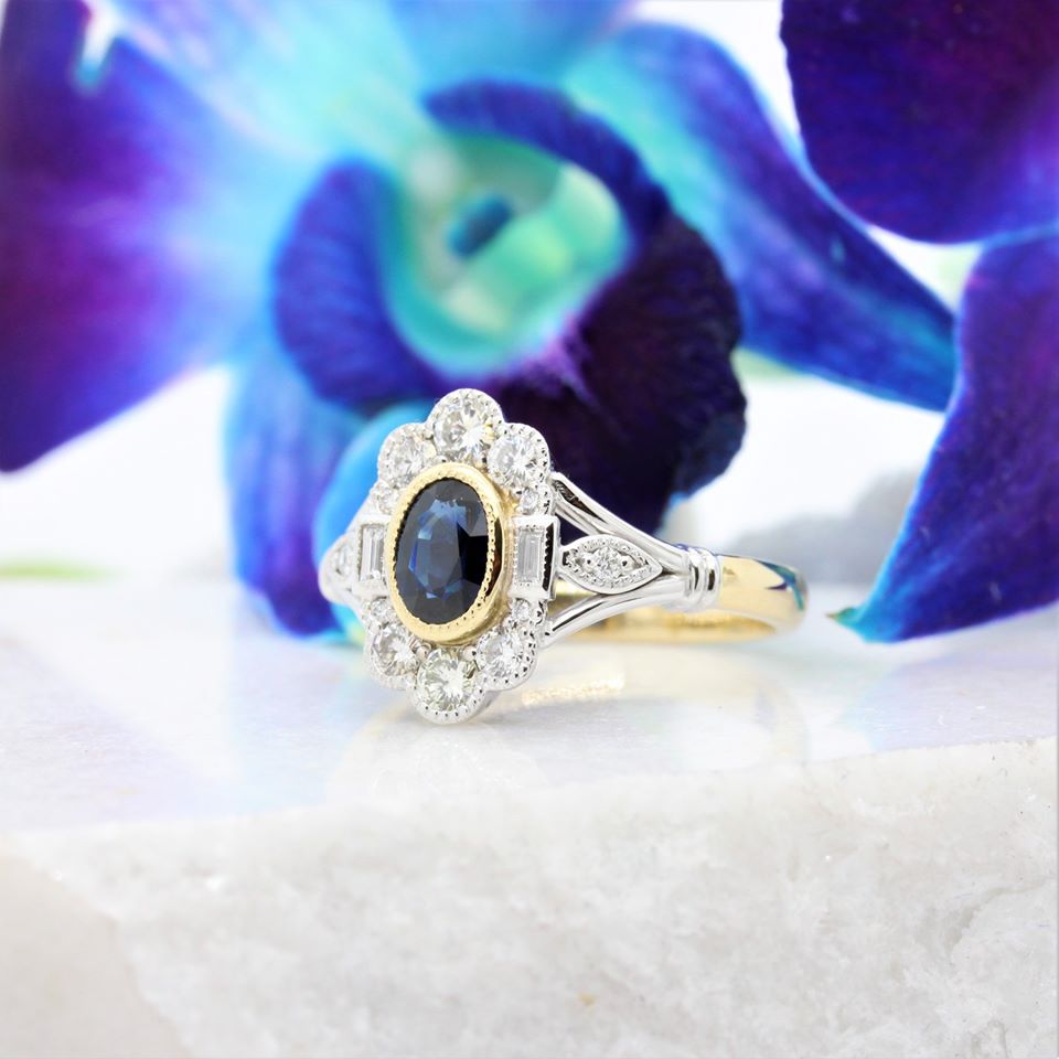Australian Sapphire and diamond remodel of bridal set 2019